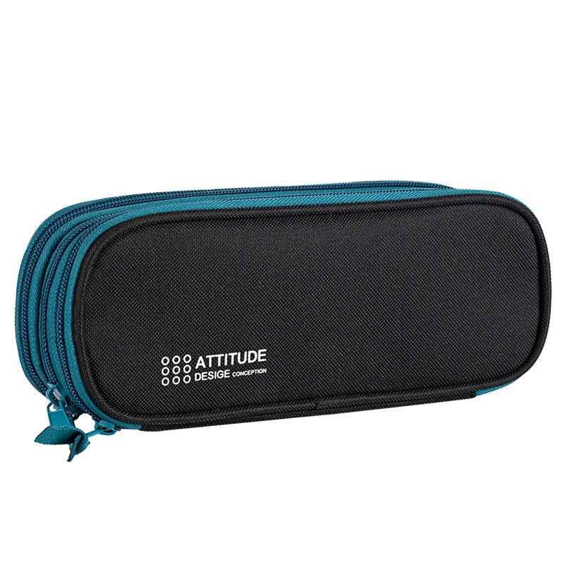 DELI Large Capacity Pencil Case Pouch Pen Storage Bag 3 Compartments Black