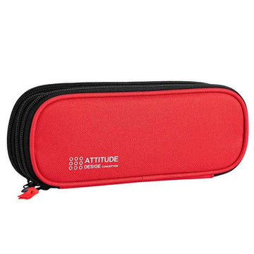DELI Large Capacity Pencil Case Pouch Pen Storage Bag 3 Compartments Red