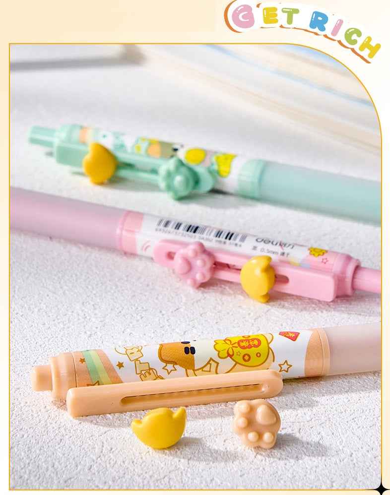 DELI Cat Silent Click Gel Pen – 0.5mm Black Ink – 12-Pack