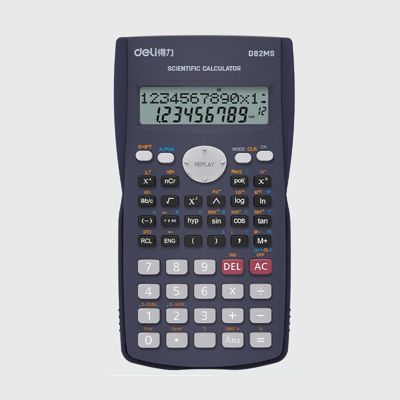 DELI D82MS Scientific Calculator - 240 Functions with 2-Line Display Grey White