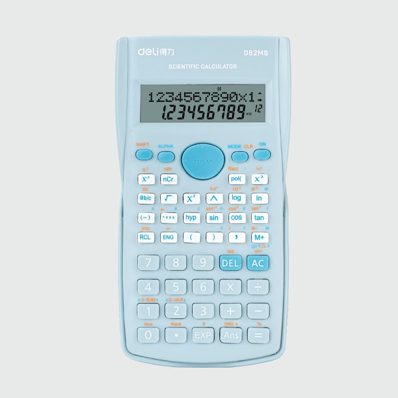 DELI D82MS Scientific Calculator - 240 Functions with 2-Line Display Light Blue