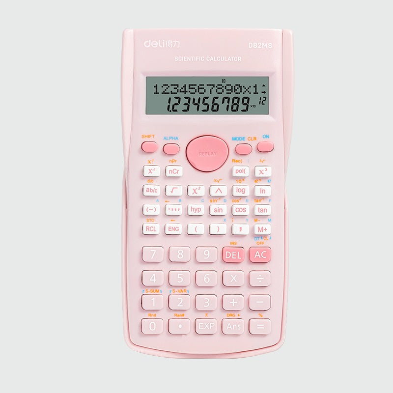 DELI D82MS Scientific Calculator - 240 Functions with 2-Line Display Light Pink