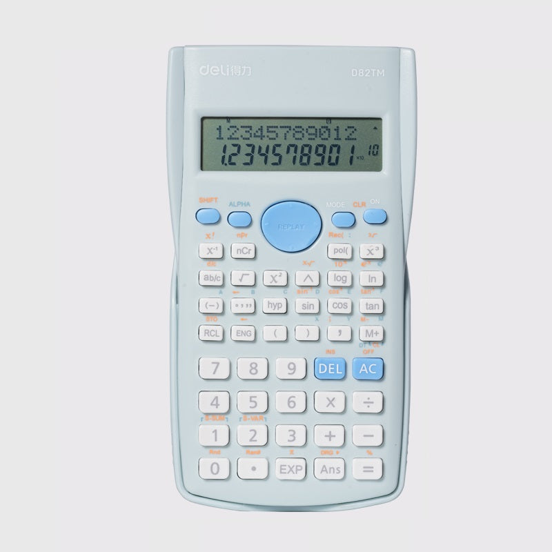 DELI D82MS Scientific Calculator - 240 Functions with 2-Line Display Sky Blue