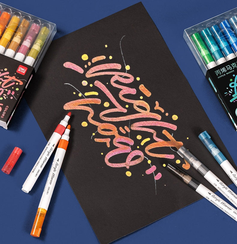 DELI Metallic Acrylic Marker Pens – 18 Colors, Perfect for Black Paper