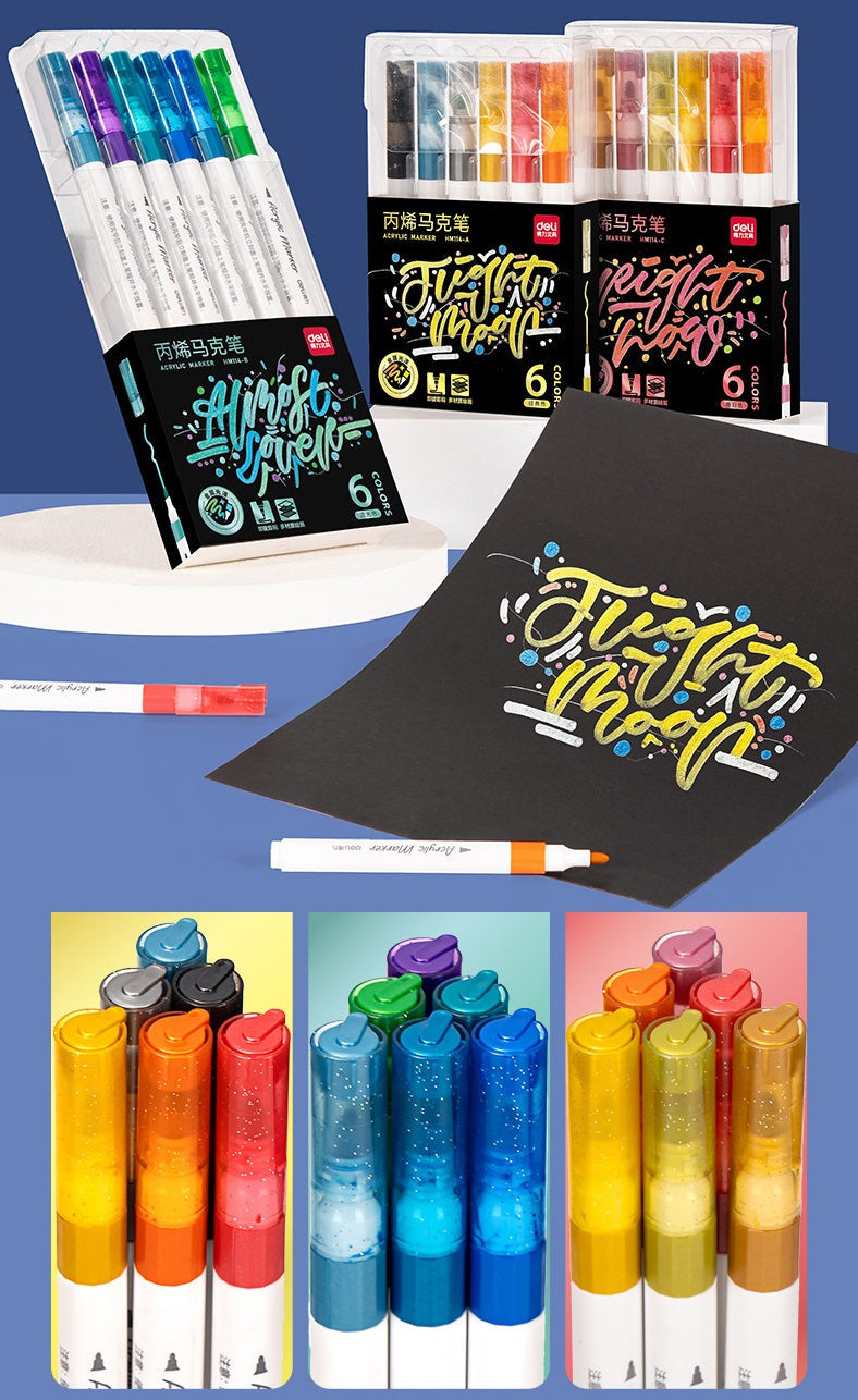 DELI Metallic Acrylic Marker Pens – 18 Colors, Perfect for Black Paper