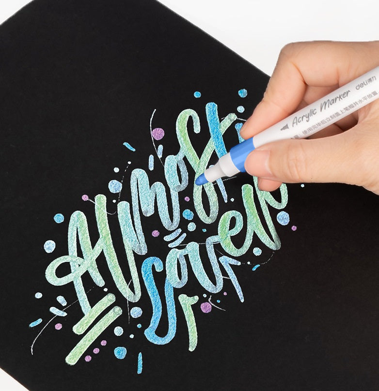 DELI Metallic Acrylic Marker Pens – 18 Colors, Perfect for Black Paper