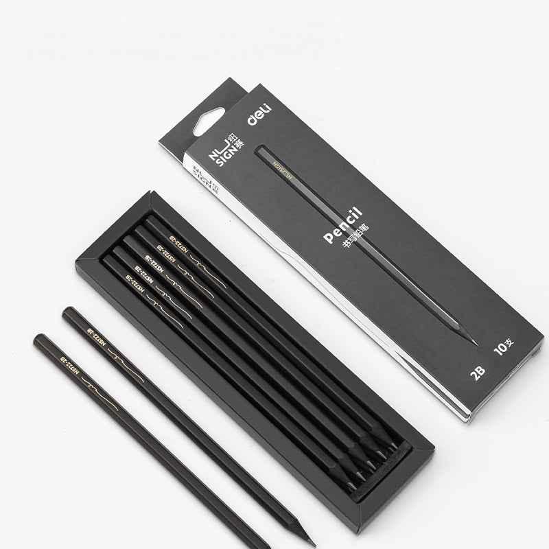 DELI 2B HB Black Wood Cased Graphite School Pencils 10 Pack 2B