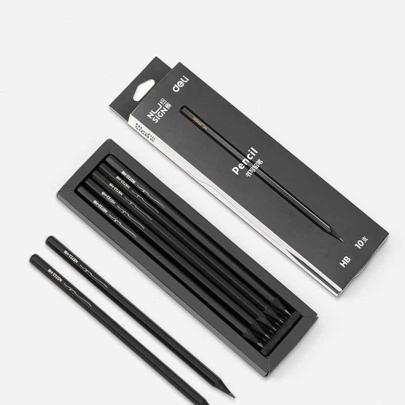 DELI 2B HB Black Wood Cased Graphite School Pencils 10 Pack HB