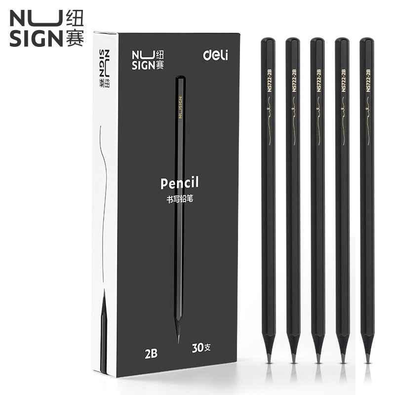 DELI 2B HB Black Wood Cased Graphite School Pencils 30 Pack 2B