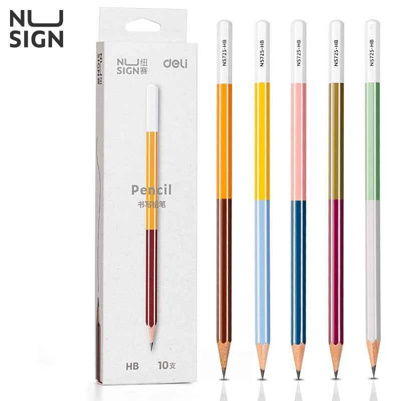 DELI 2B HB Striped Wooden Pencils for School Office,10 Pack HB