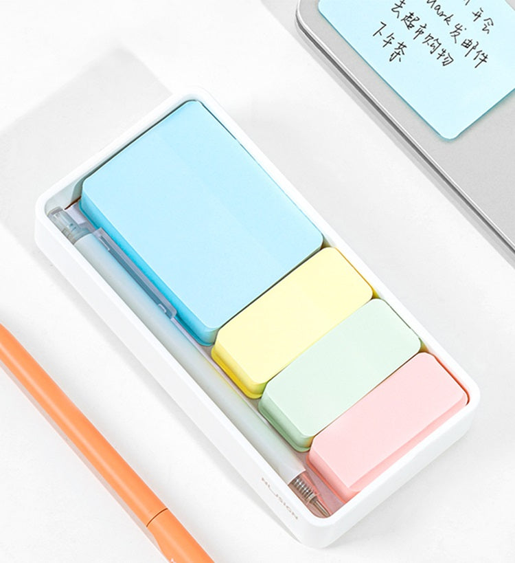 DELI Nusign NS138 Sticky Notes - 4-Color Set with Storage Tray