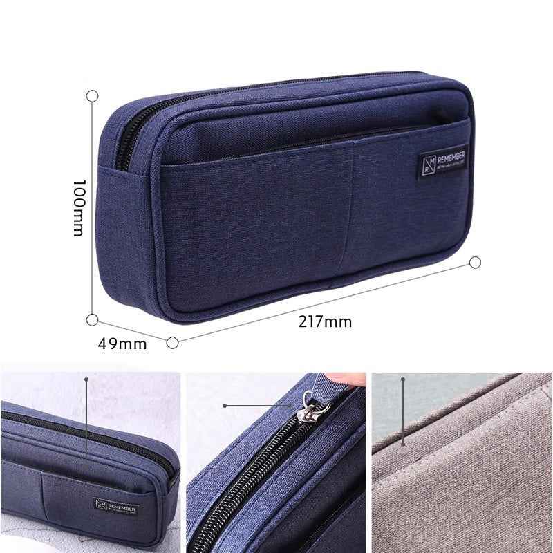 DELI Oxford Fabric Pencil Case Pen Pouch for Students Dark Blue