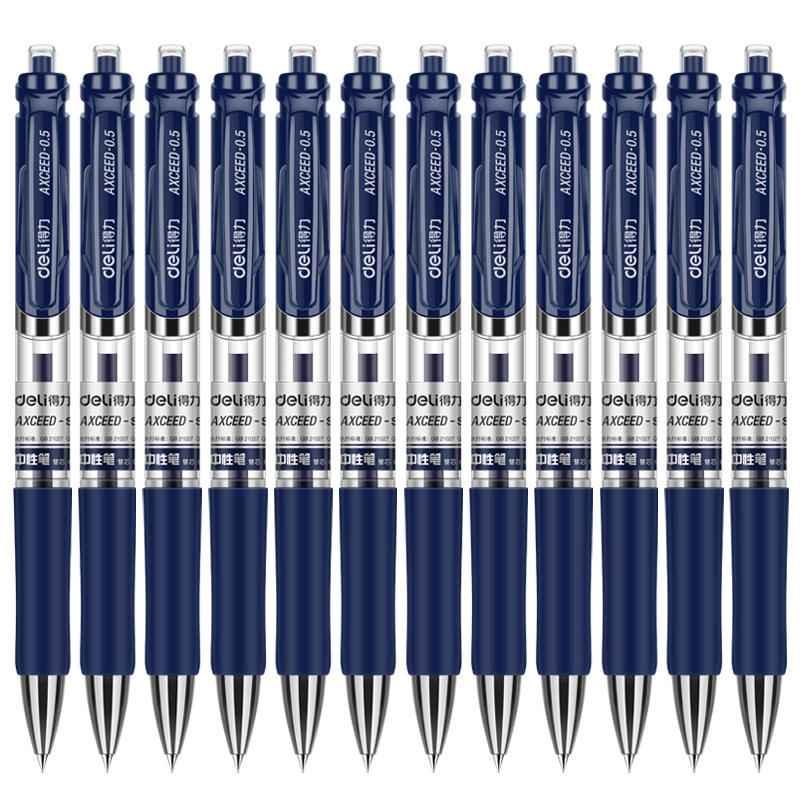 DELI S01 Retractable Quick Dry Gel Pens Fine Point 0.5mm Bulk 12 Count Dark Blue