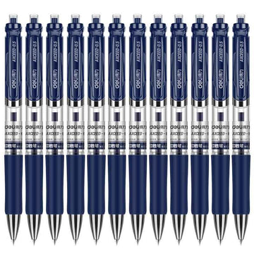 DELI S01 Retractable Quick Dry Gel Pens Fine Point 0.5mm Bulk 12 Count Dark Blue