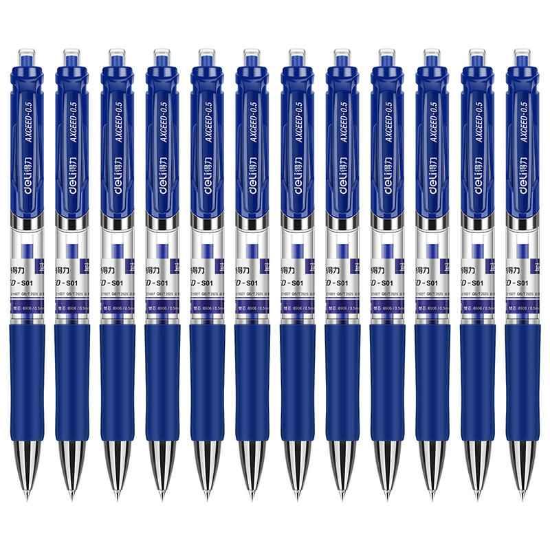 DELI S01 Retractable Quick Dry Gel Pens Fine Point 0.5mm Bulk 12 Count Blue