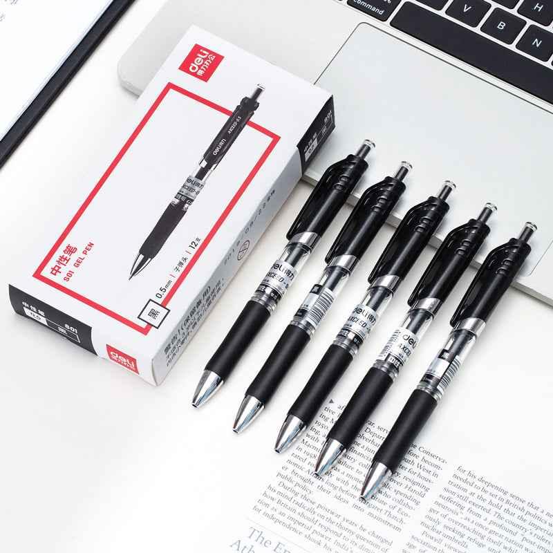DELI S01 Retractable Quick Dry Gel Pens Fine Point 0.5mm Bulk 12 Count