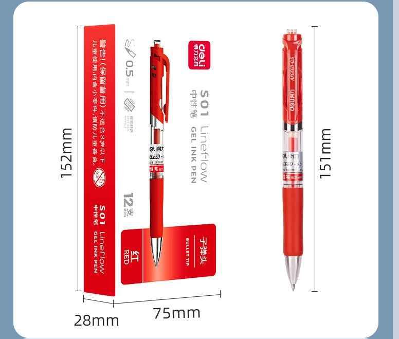 DELI S01 Retractable Quick Dry Gel Pens Fine Point 0.5mm Bulk 12 Count