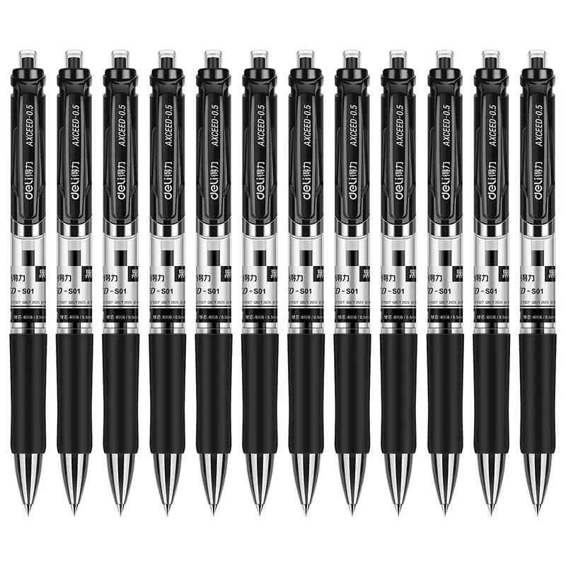 DELI S01 Retractable Quick Dry Gel Pens Fine Point 0.5mm Bulk 12 Count Black