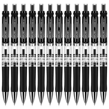 DELI S02 Retractable Gel Pen,Medium Point,0.7mm,Black Ink,12-Pack
