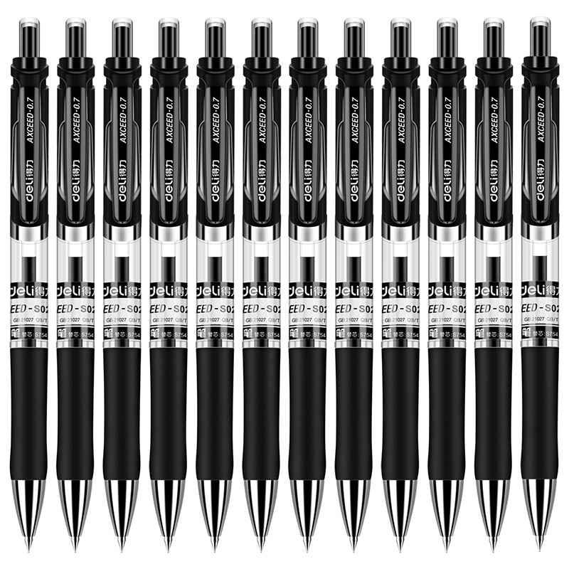DELI S02 Retractable Gel Pen,Medium Point,0.7mm,Black Ink,12-Pack