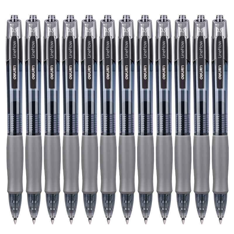 DELI S08 Gel Ink Pens,Extra Fine Point 0.5 mm,Pack of 12,Black Red Blue
