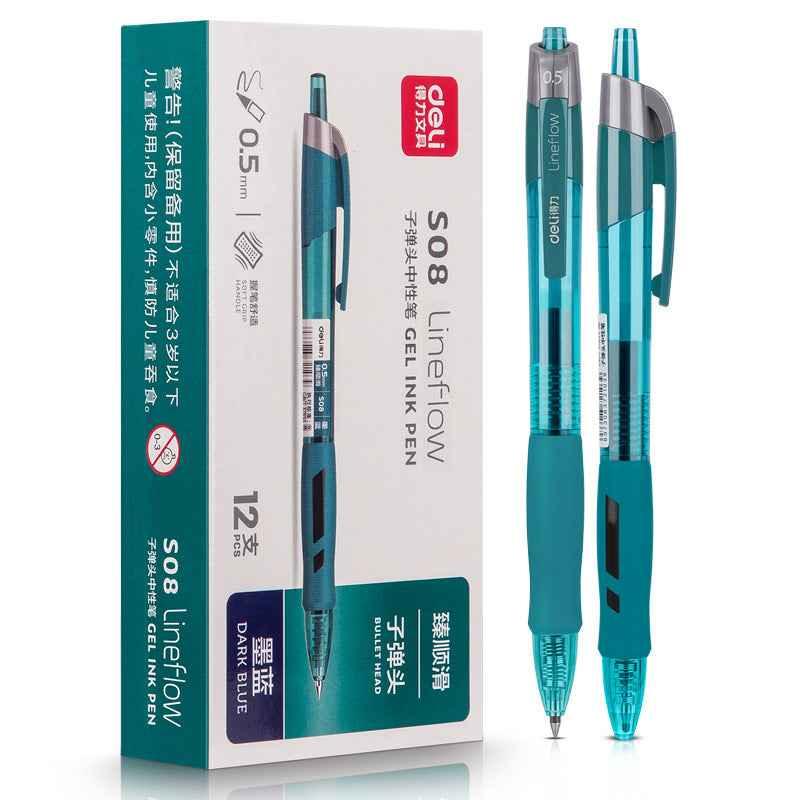 DELI S08 Gel Ink Pens,Extra Fine Point 0.5 mm,Pack of 12,Black Red Blue Dark Blue