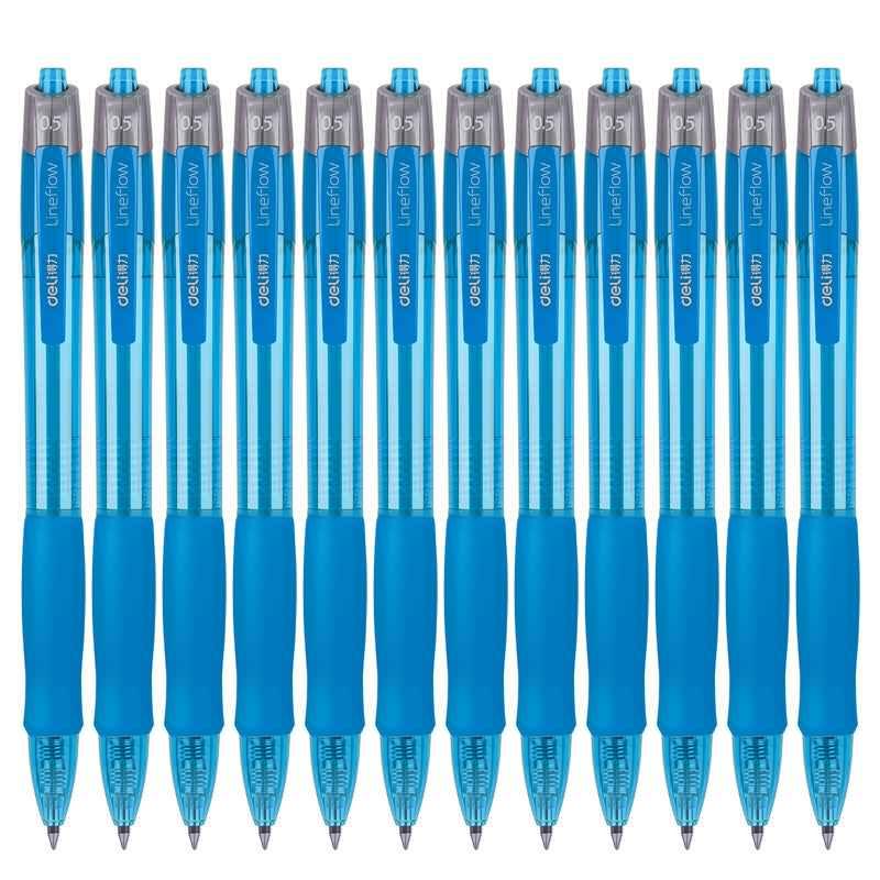 DELI S08 Gel Ink Pens,Extra Fine Point 0.5 mm,Pack of 12,Black Red Blue