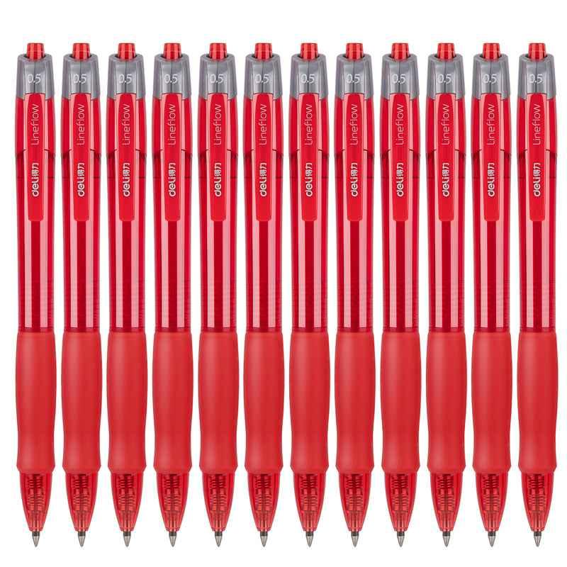 DELI S08 Gel Ink Pens,Extra Fine Point 0.5 mm,Pack of 12,Black Red Blue