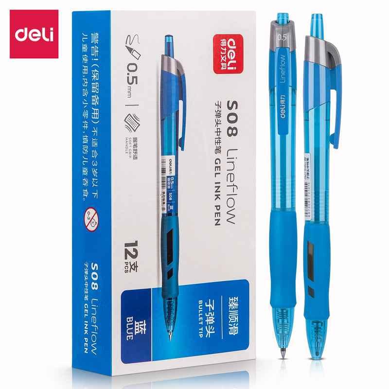 DELI S08 Gel Ink Pens,Extra Fine Point 0.5 mm,Pack of 12,Black Red Blue Blue