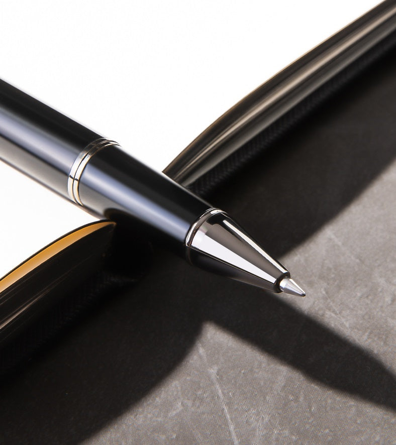 DELI S153 Rollerball Pen - 0.5mm Black Ink with Black/White Metal