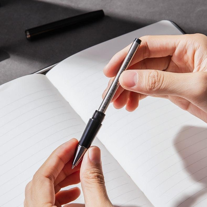 DELI S153 Rollerball Pen - 0.5mm Black Ink with Black/White Metal