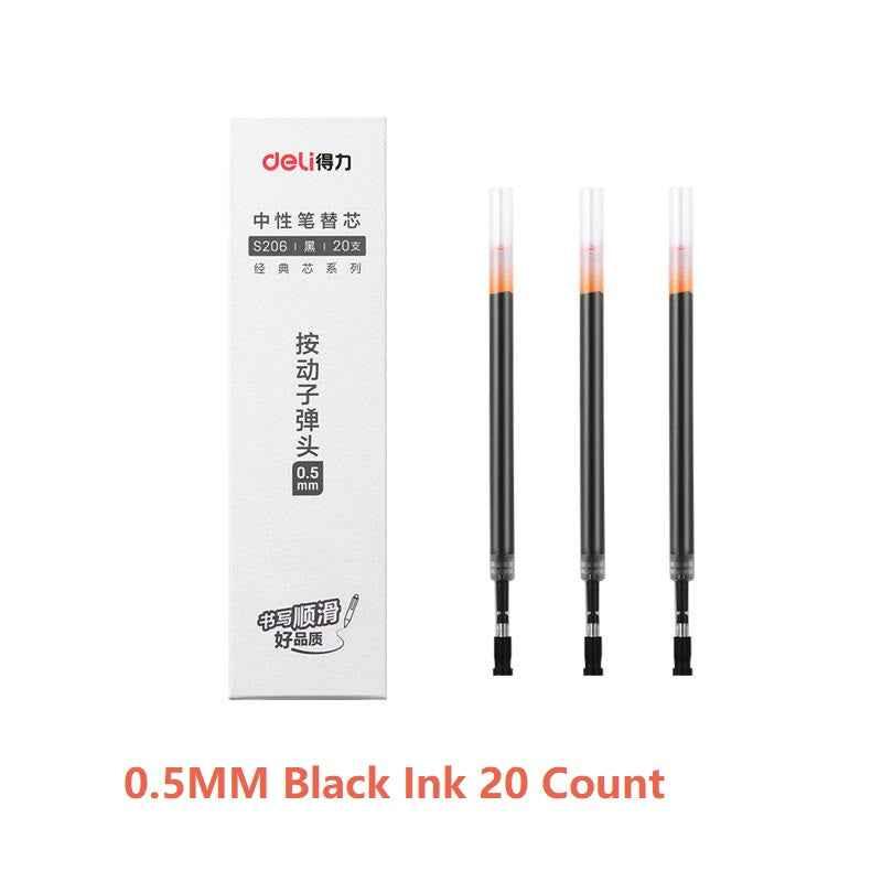 DELI S206 Retractable Gel Ink Pen Refills,0.5mm,20 Count,Black Red Blue