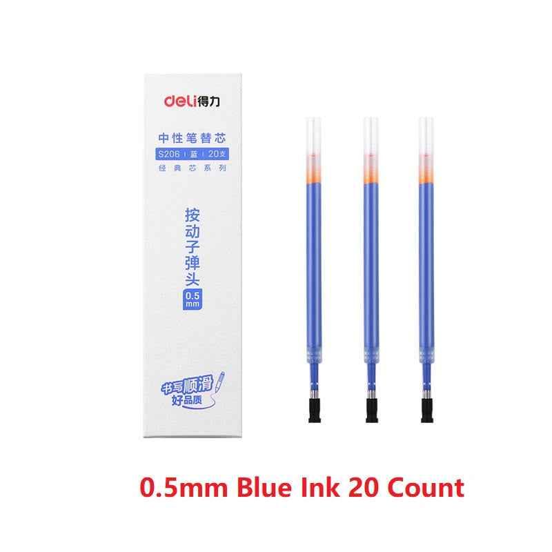 DELI S206 Retractable Gel Ink Pen Refills,0.5mm,20 Count,Black Red Blue
