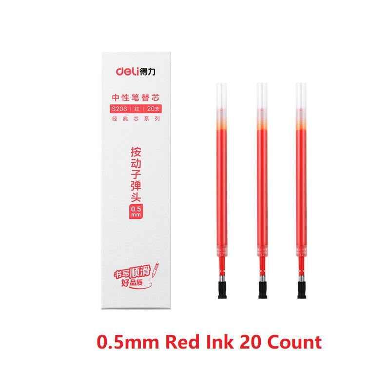 DELI S206 Retractable Gel Ink Pen Refills,0.5mm,20 Count,Black Red Blue