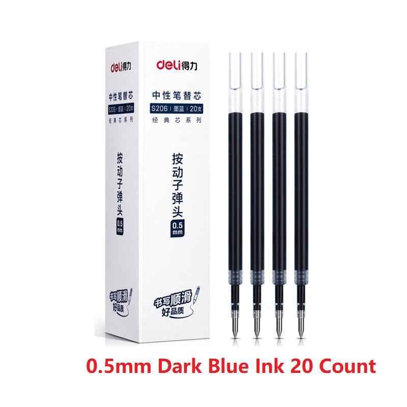 DELI S206 Retractable Gel Ink Pen Refills,0.5mm,20 Count,Black Red Blue