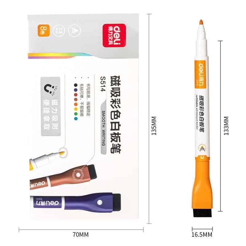 DELI Magnetic Dry Erase Markers,8 Colors Whiteboard Marker Pens