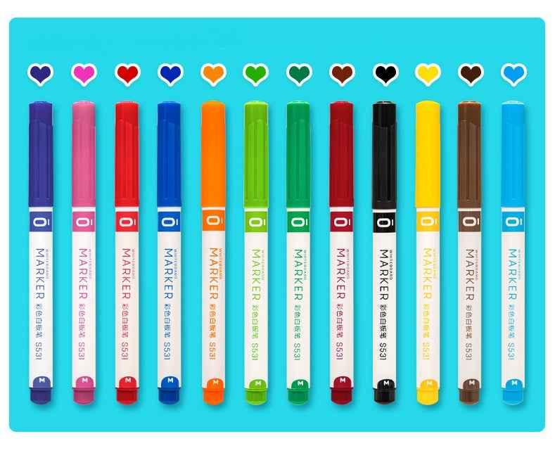 DELI Dry Erase Markers,12 Colors White Board Markers