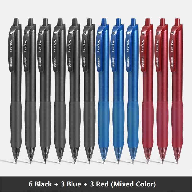 DELI S60 Retractable Lineflow Gel Pen 0.5mm Fine Point,12 Count Mixed Color