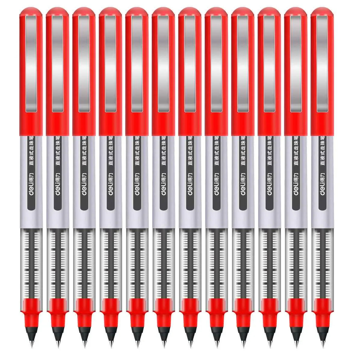 DELI S656 Rollerball Pens 12 Pack Black Red Blue Liquid Ink 0.5mm Fine Point