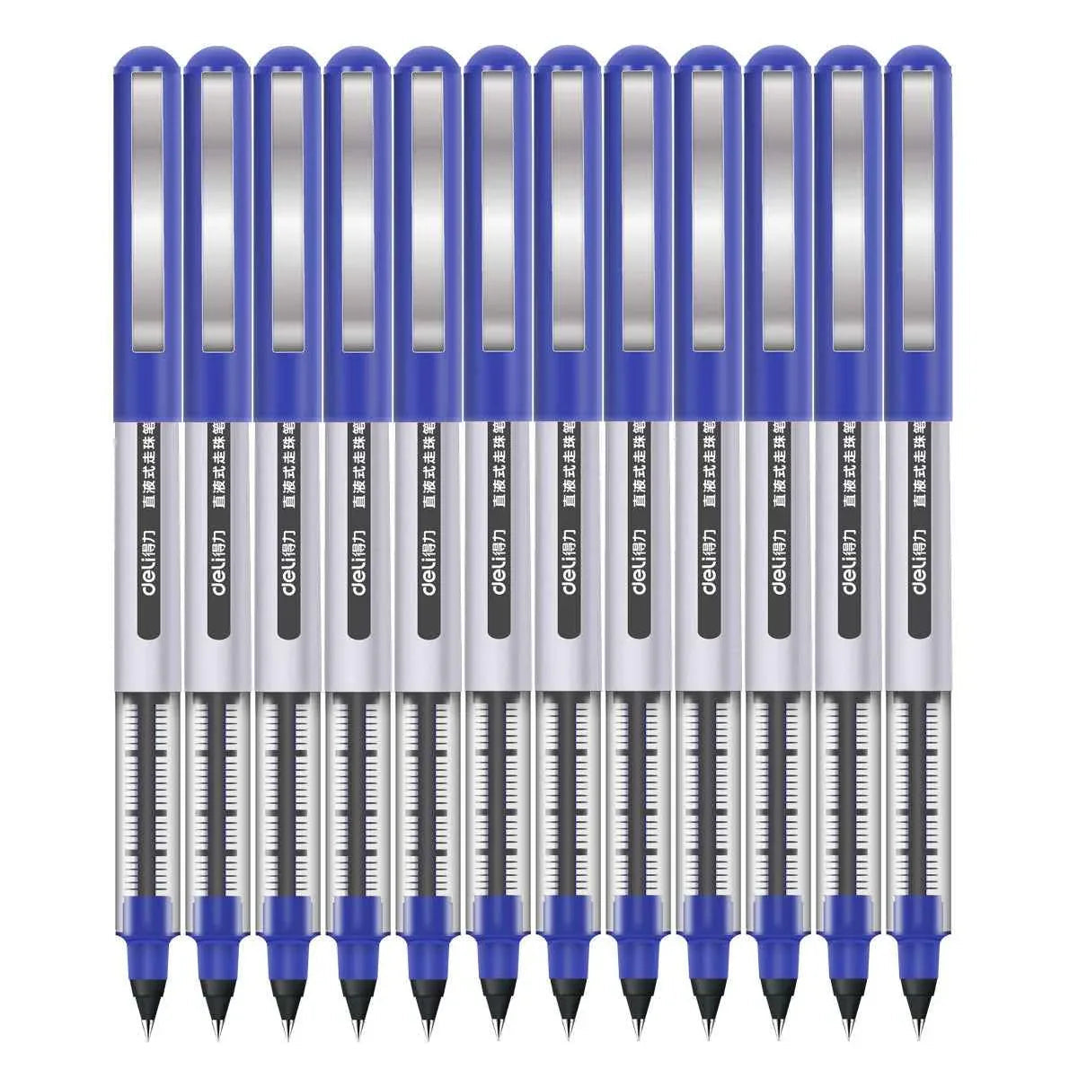 DELI S656 Rollerball Pens 12 Pack Black Red Blue Liquid Ink 0.5mm Fine Point