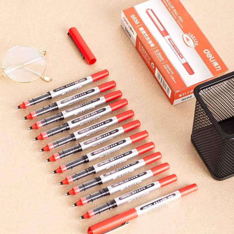 DELI S656 Rollerball Pens 12 Pack Black Red Blue Liquid Ink 0.5mm Fine Point Red