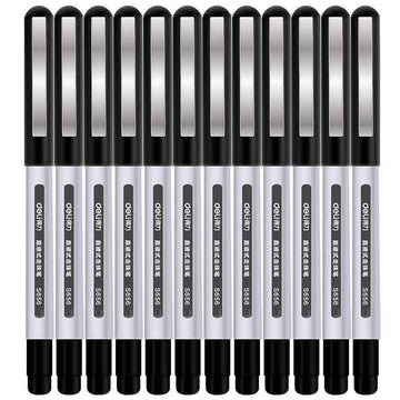 DELI S656 Rollerball Pens 12 Pack Black Red Blue Liquid Ink 0.5mm Fine Point