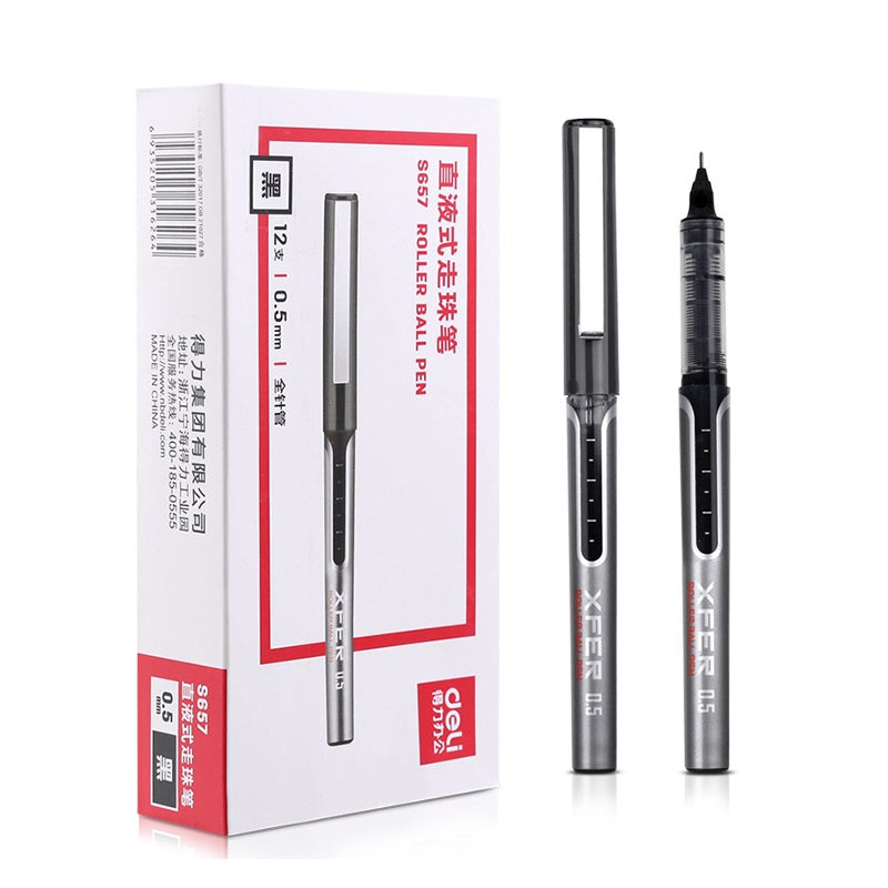 DELI S657 Liquid Ink Rollerball Pen 12 Pack 0.5mm Black