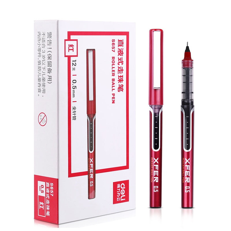 DELI S657 Liquid Ink Rollerball Pen 12 Pack 0.5mm Red