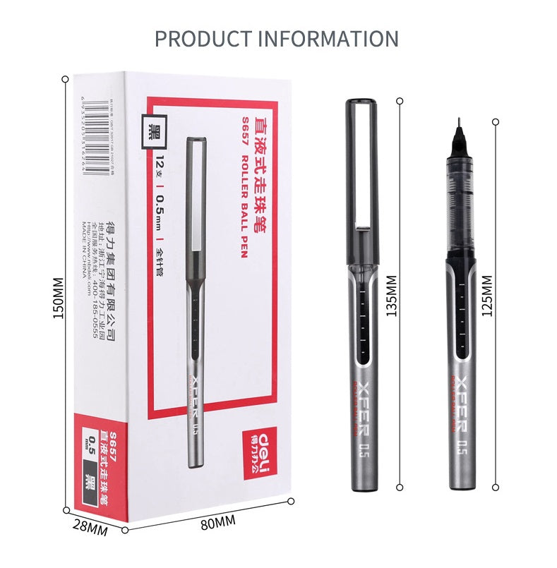 DELI S657 Liquid Ink Rollerball Pen 12 Pack 0.5mm