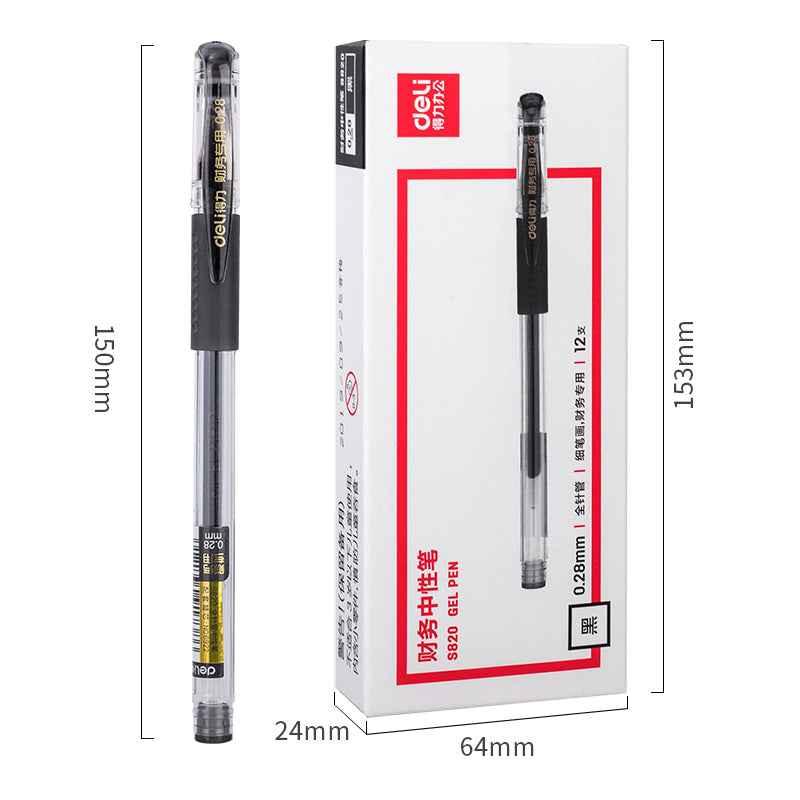 DELI S820 Black Gel Pen Ultra Fine Point 0.28mm,12 Pack