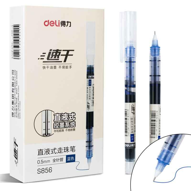 DELI Liquid Ink Rollerball Pens Duick-Drying Fine Point 0.5mm 12 Pack Blue