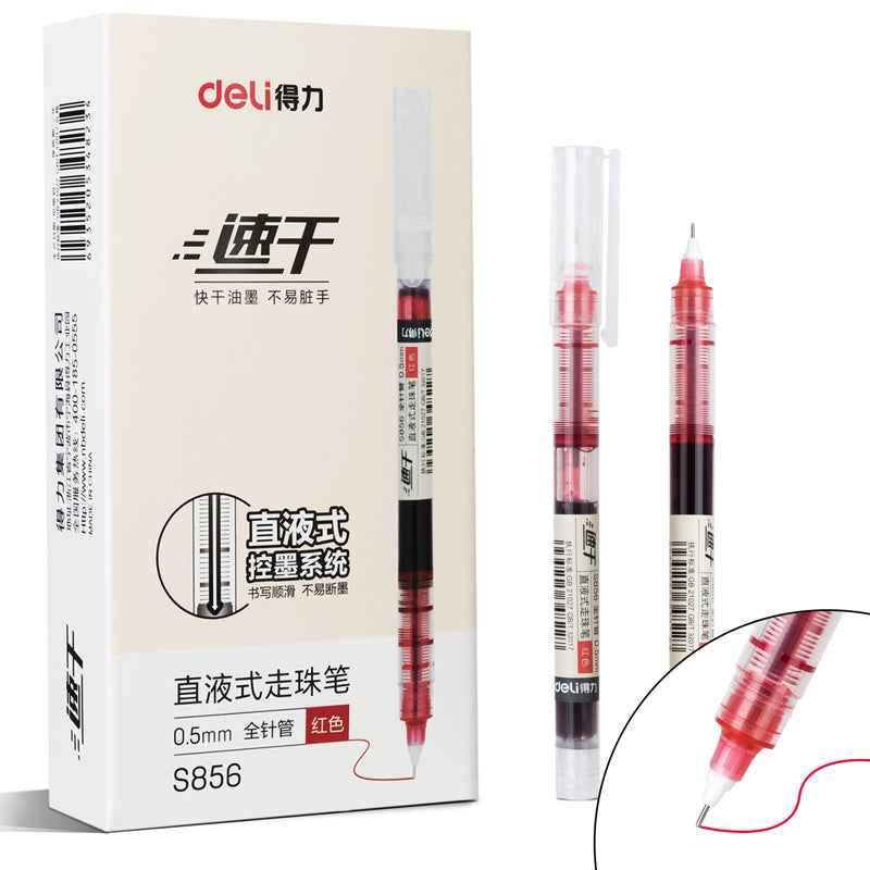 DELI Liquid Ink Rollerball Pens Duick-Drying Fine Point 0.5mm 12 Pack Red