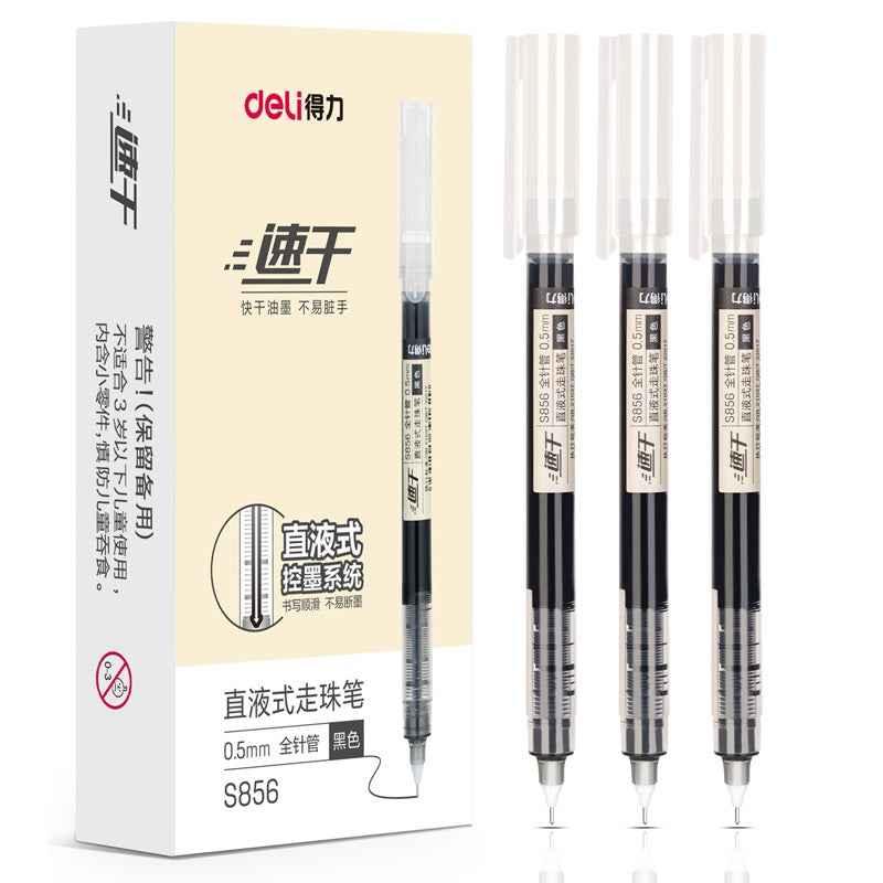 DELI Liquid Ink Rollerball Pens Duick-Drying Fine Point 0.5mm 12 Pack Black