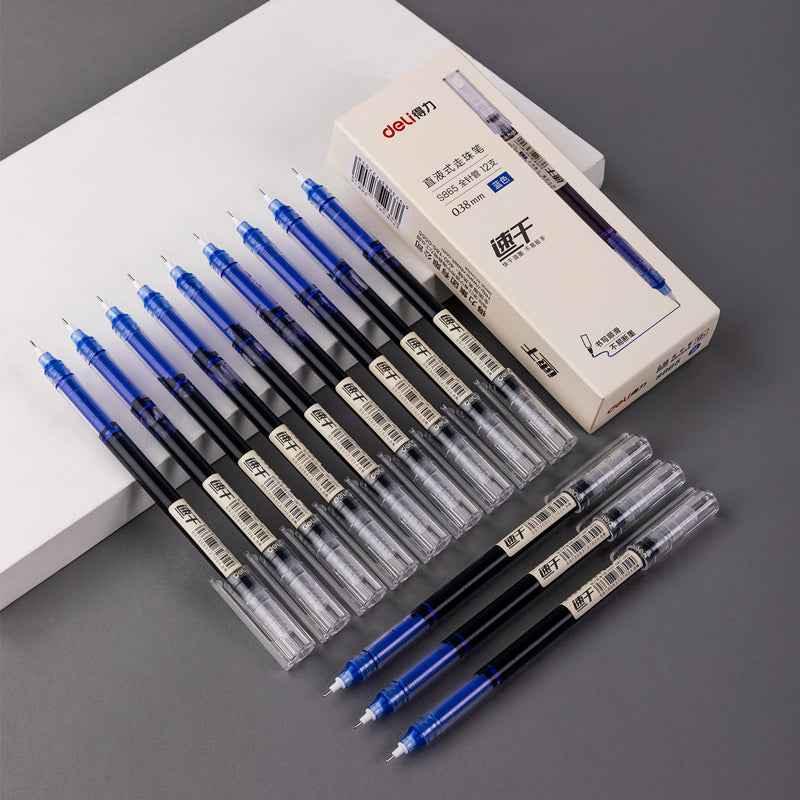 DELI Liquid Ink Rollerball Pens Duick-Drying Extra Fine Point 0.38mm 12 Pack Blue